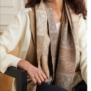 Loewe Fringed intarsia wool and cashmere-blend scarf